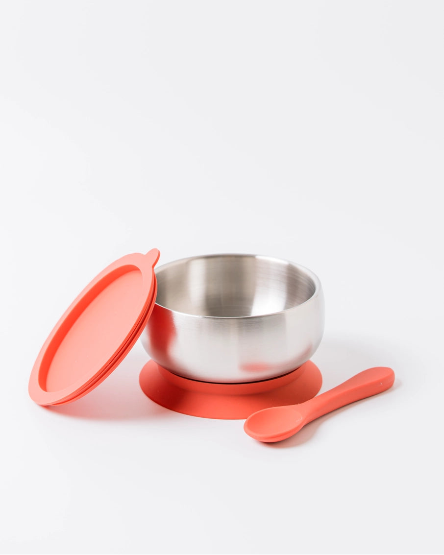 18/8 Stainless Steel Feeding Bowl with silicone suction base: Fuchsia Pink