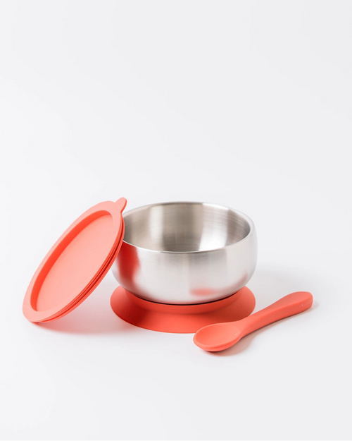 18/8 Stainless Steel Feeding Bowl with silicone suction base: Fuchsia Pink
