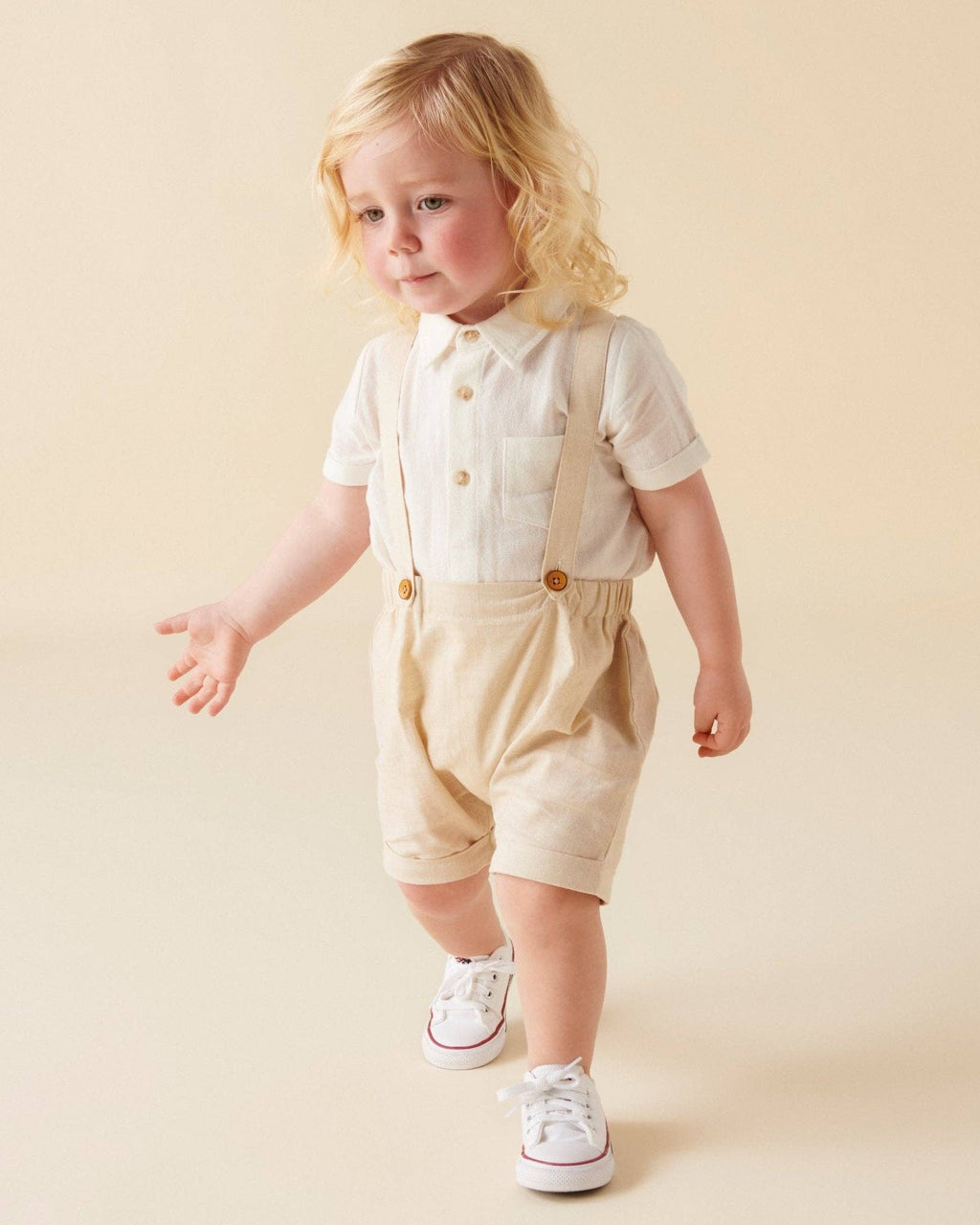 Finley Linen Suspender Shorts - Sand