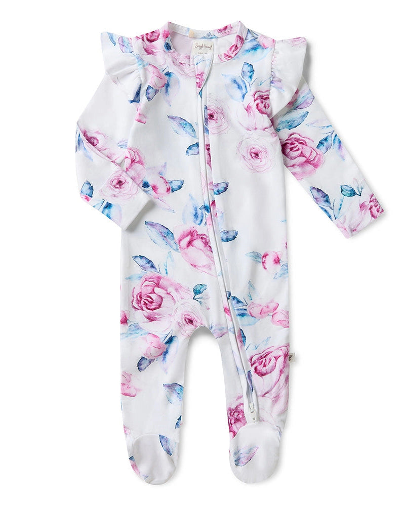 Lilac Skies Organic Snuggle Sleepsuit Zip Footie with Frill