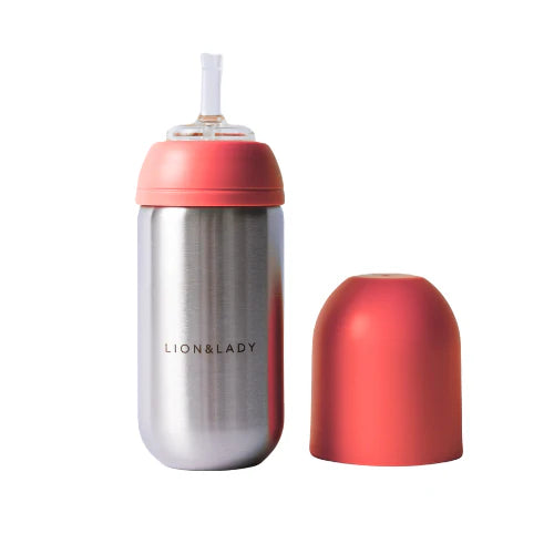 Toddler Straw Cup - 350ml 18/8 Stainless Steel: Fuchsia Pink