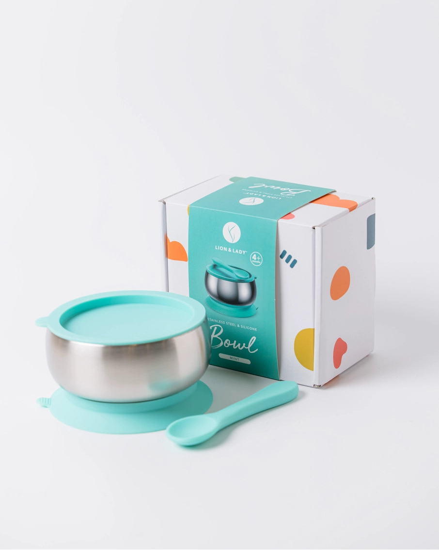 18/8 Stainless Steel Feeding Bowl with silicone suction base: Mint