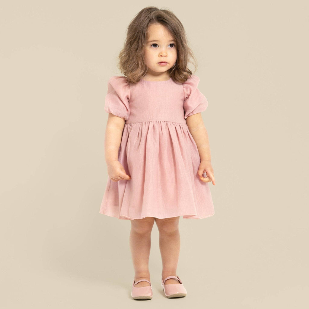 Noa Puff Sleeve Bow Back Dress - Blush