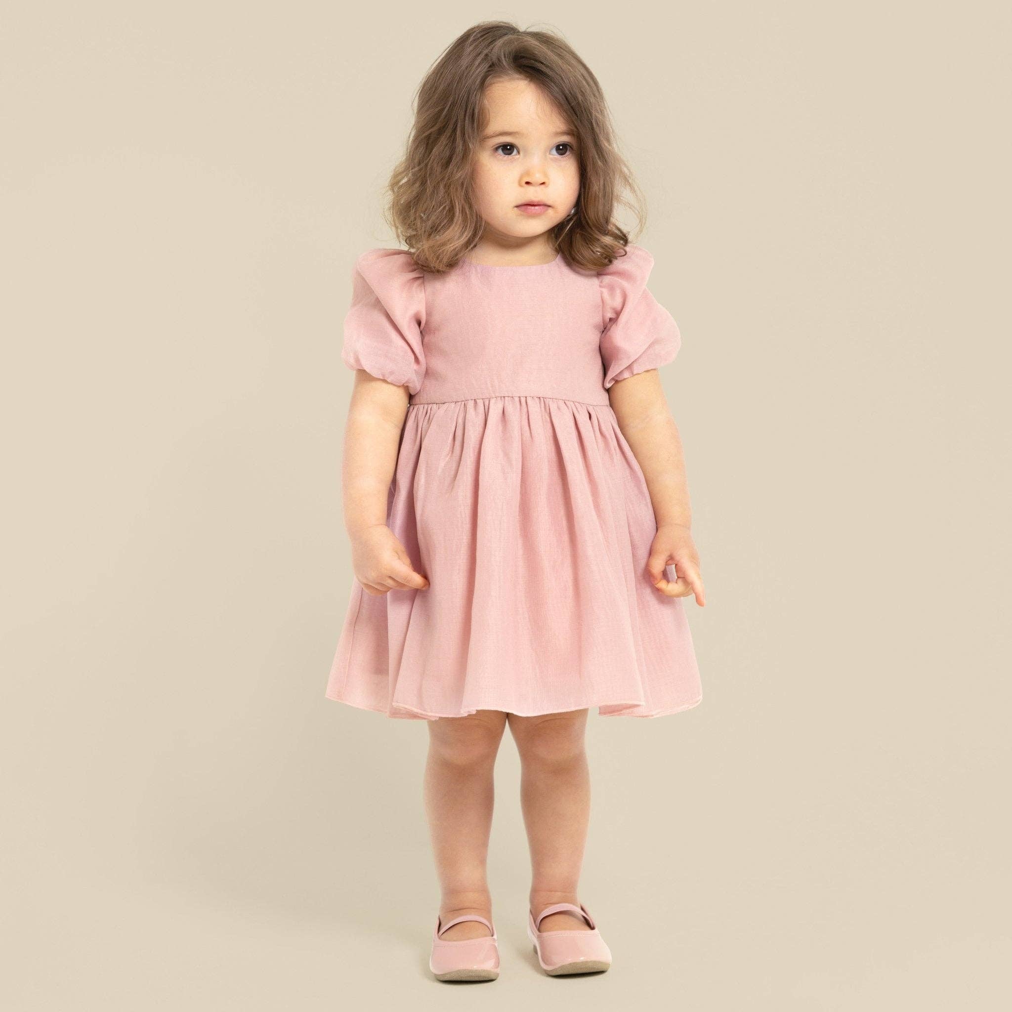 Noa Puff Sleeve Bow Back Dress - Blush