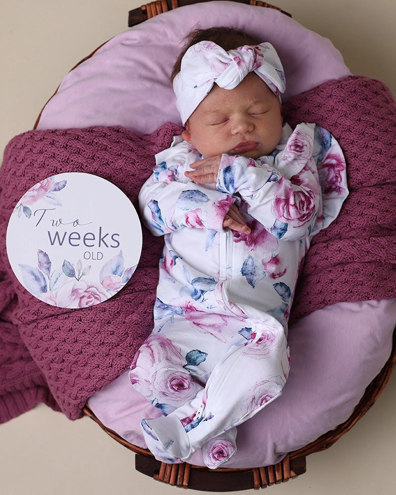 Lilac Skies Organic Snuggle Sleepsuit Zip Footie with Frill