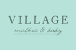 Text 'Village mother & baby' on a light blue background