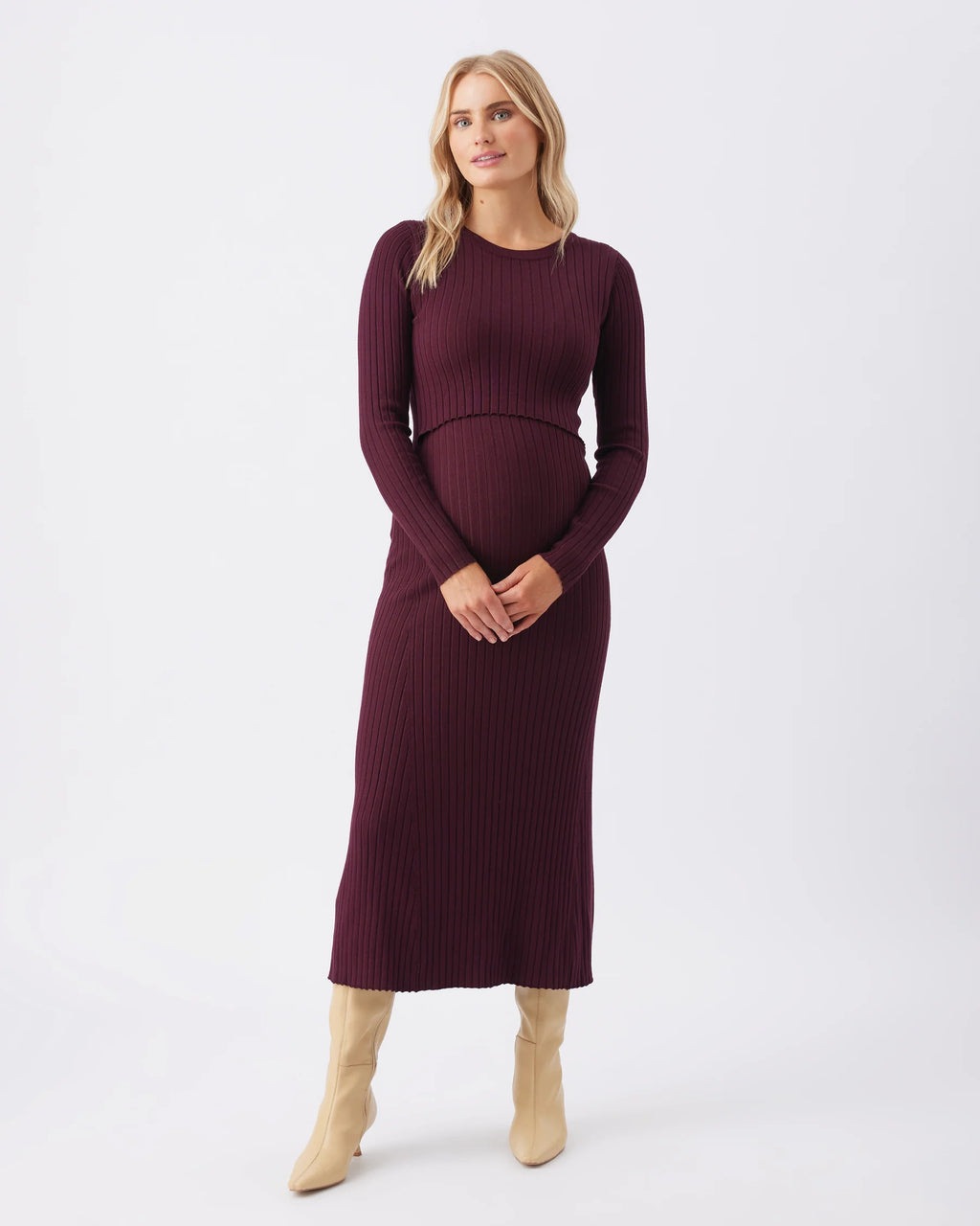 Eden Knit Nursing Dress: Maroon