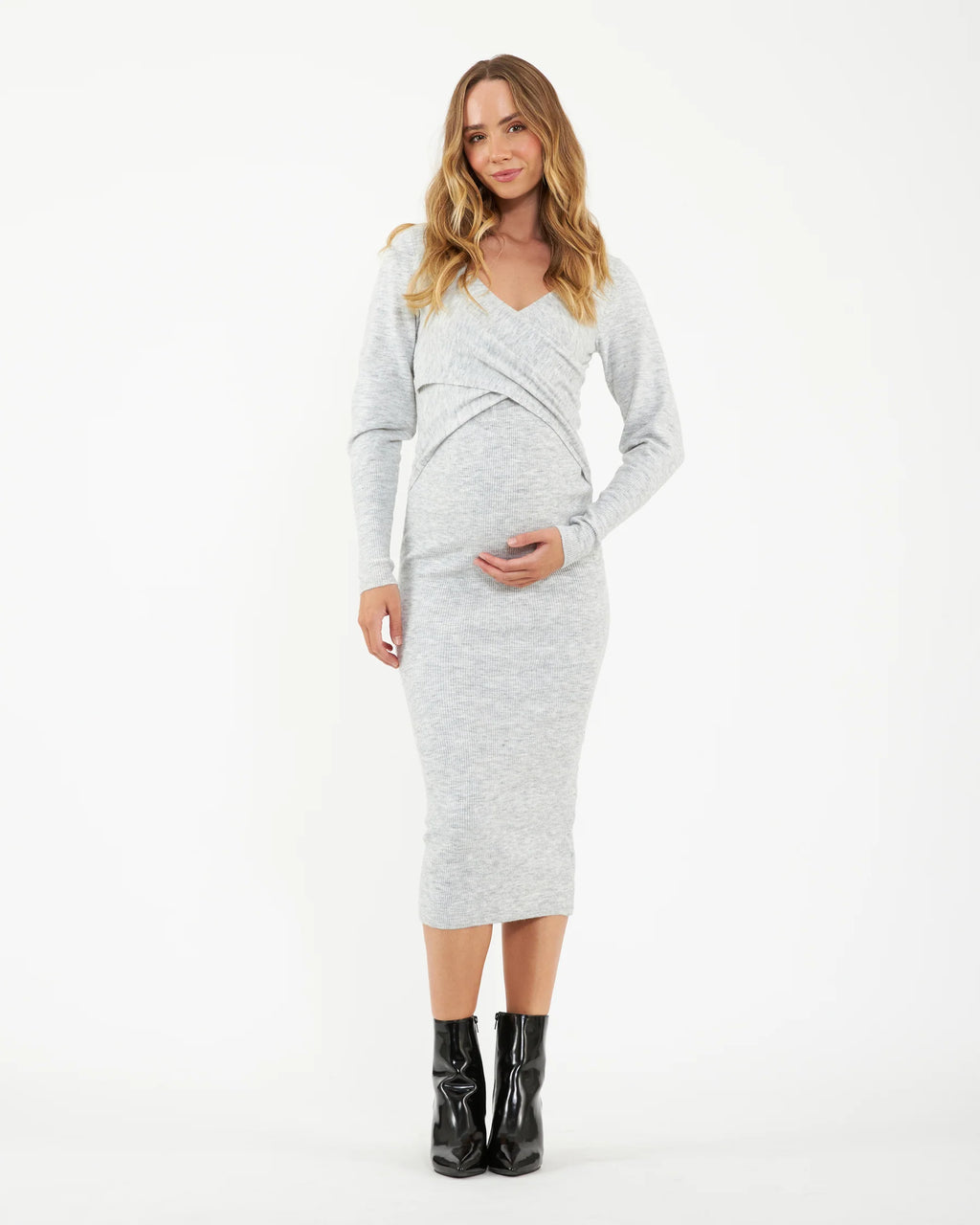 Heidi Nursing Knit Dress - Snow Marle