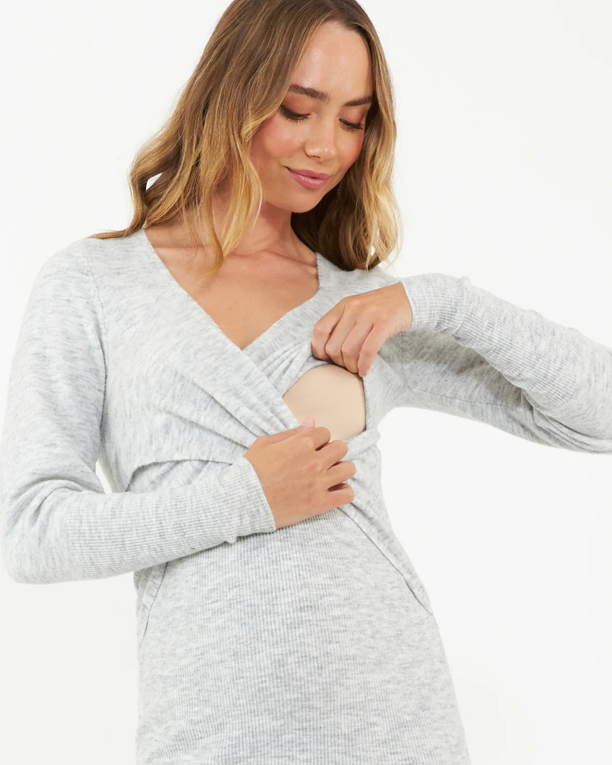 Heidi Nursing Knit Dress - Snow Marle