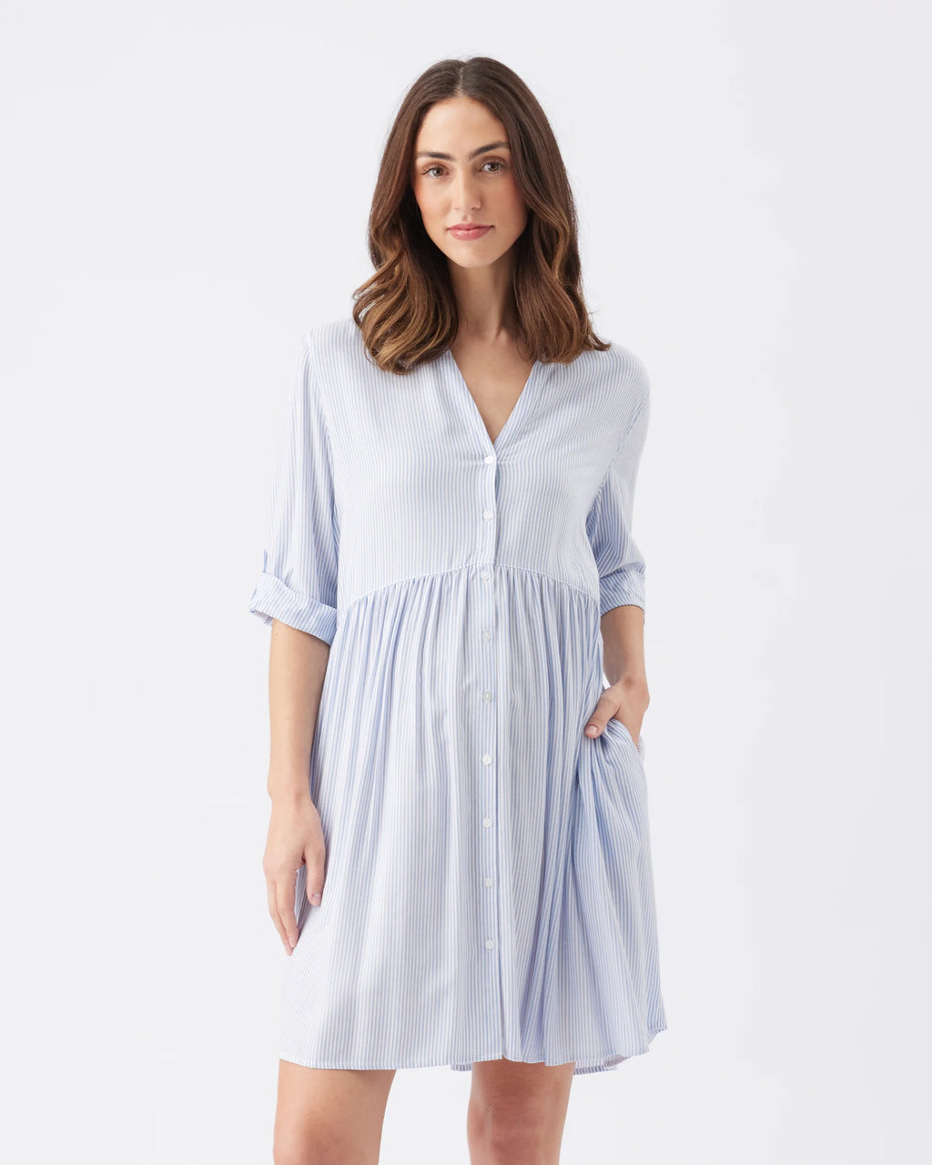 Sam Stripe Dress - Sky Blue / White
