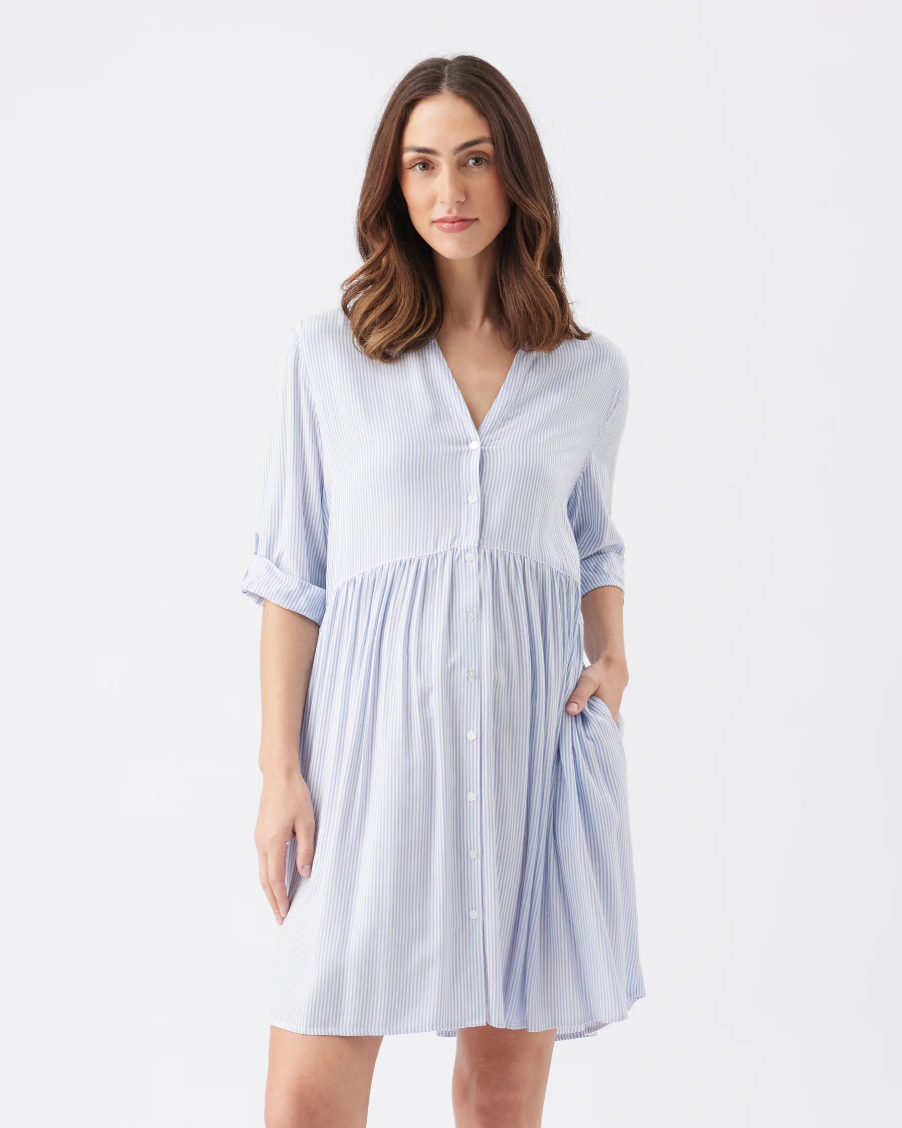 Sam Stripe Dress - Sky Blue / White