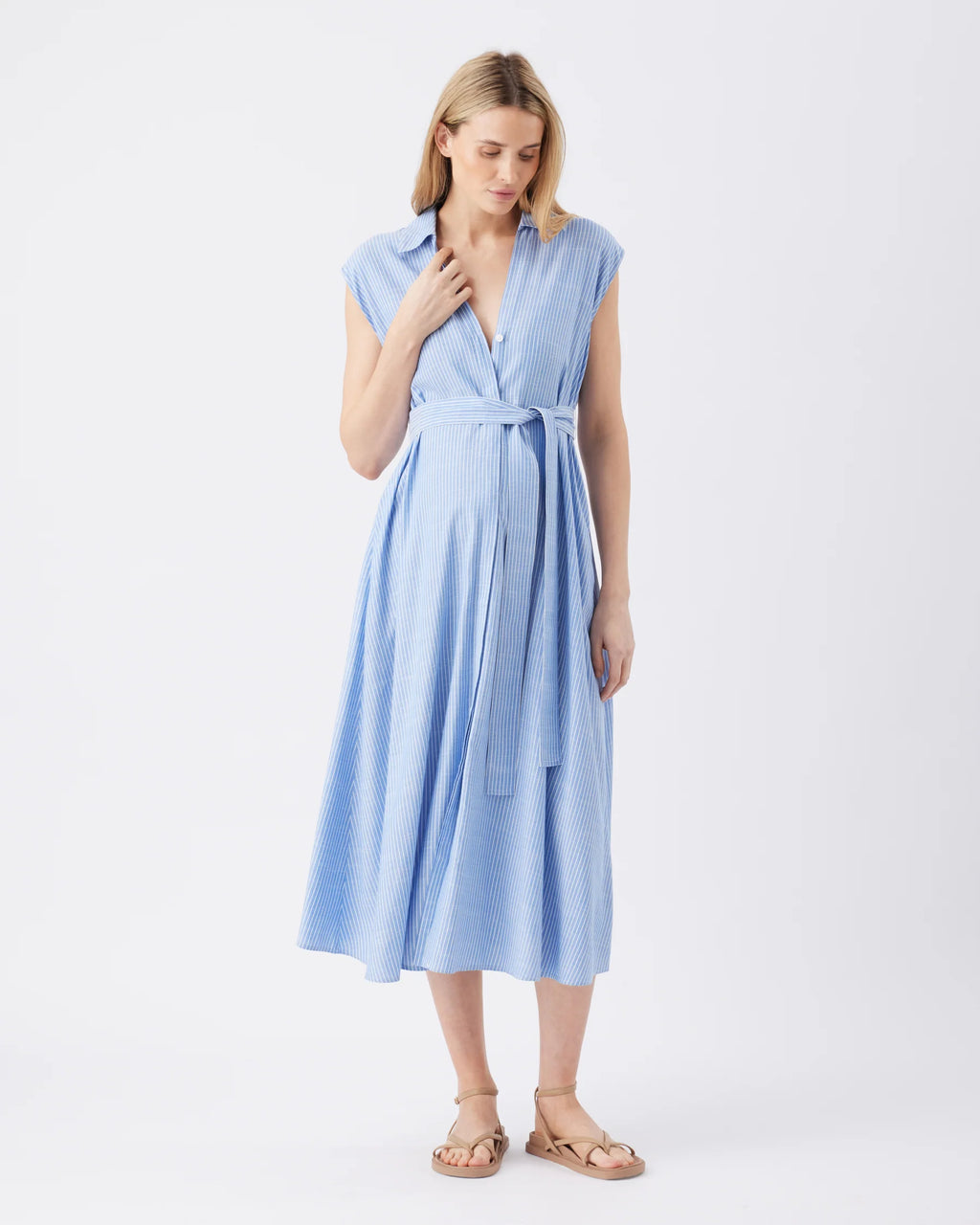 Abby Stripe Shirt Dress: Blue / White