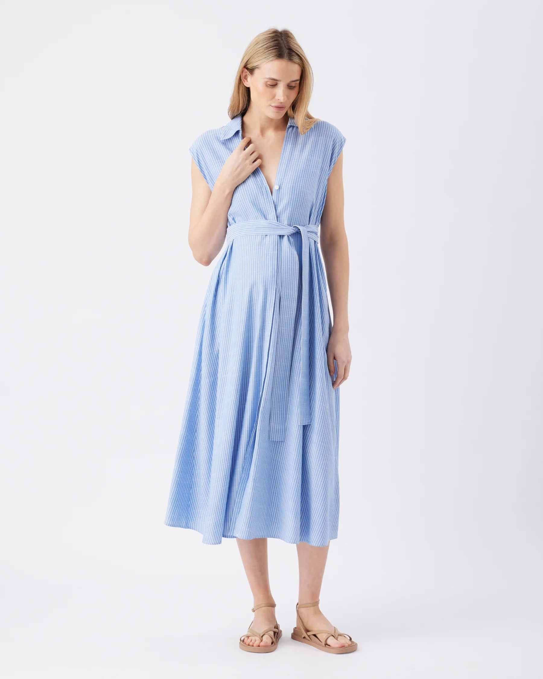 Abby Stripe Shirt Dress: Blue / White