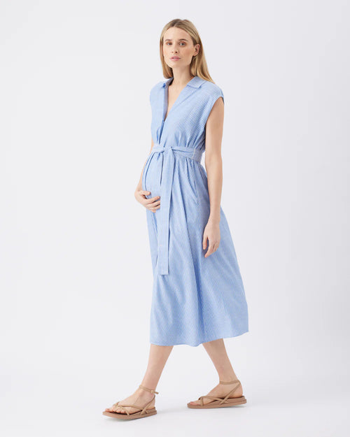 Abby Stripe Shirt Dress: Blue / White