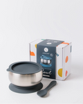18/8 Stainless Steel Feeding Bowl with silicone suction base: French Navy