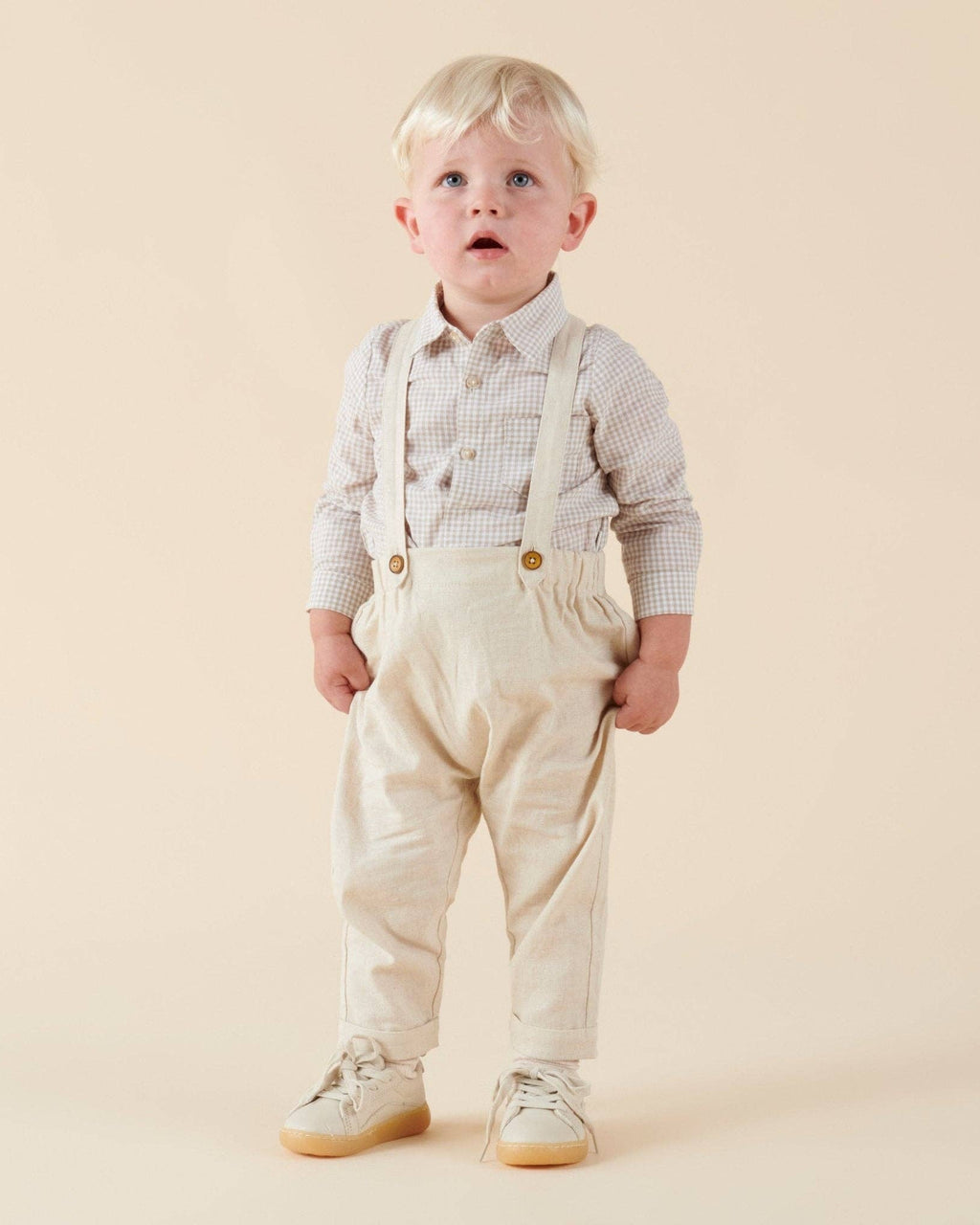 Finley Linen Suspender Pants - Sand