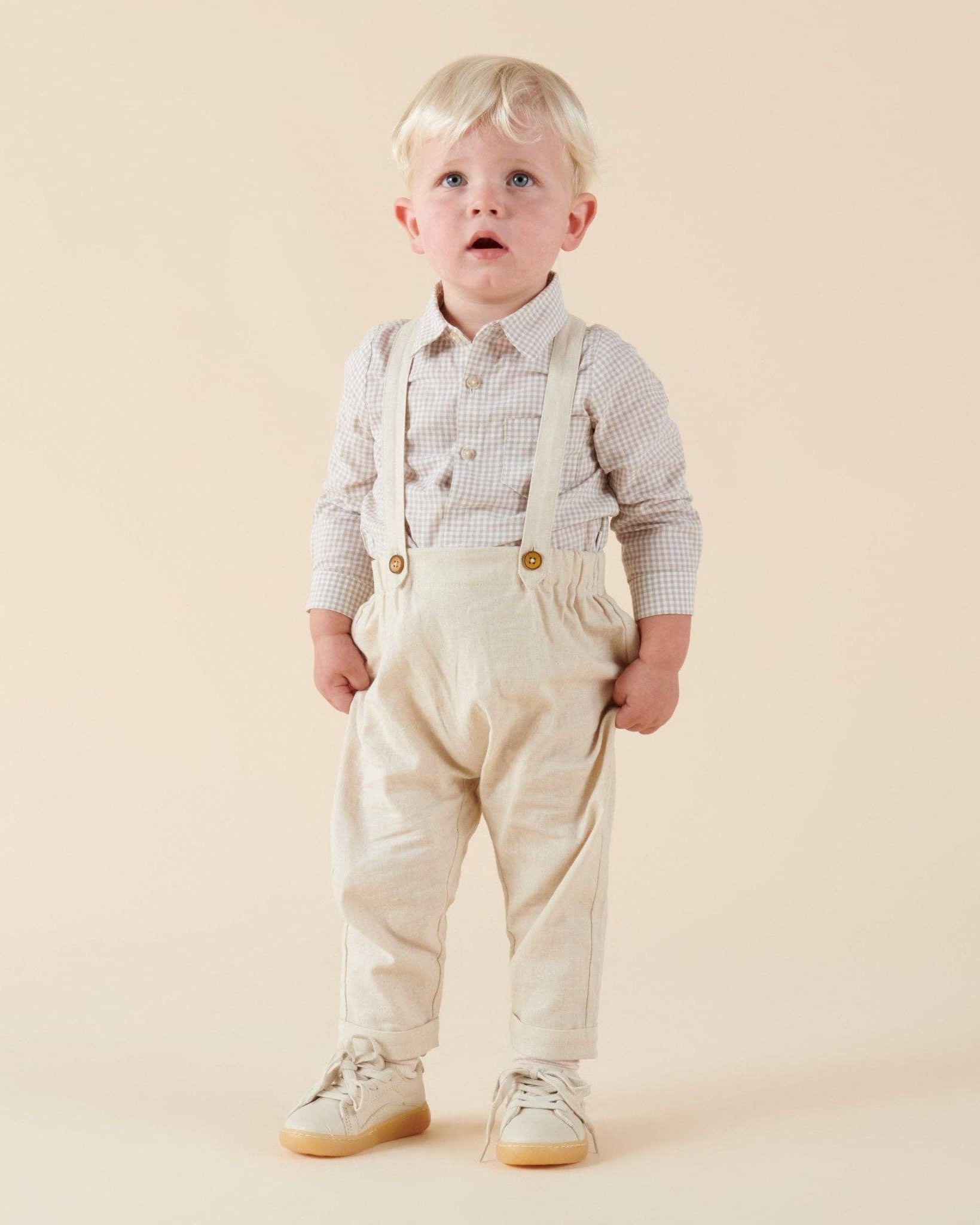 Finley Linen Suspender Pants - Sand