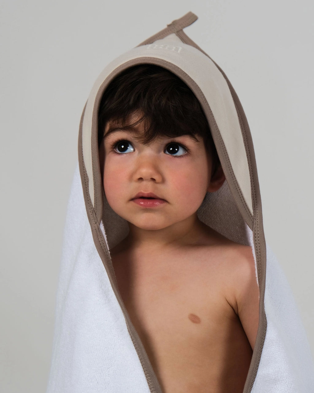 Terry Hooded Baby Towel - Oat with Walnut Trim