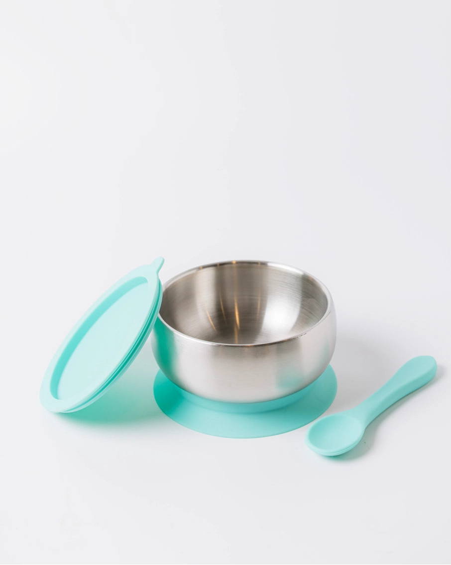 18/8 Stainless Steel Feeding Bowl with silicone suction base: Mint