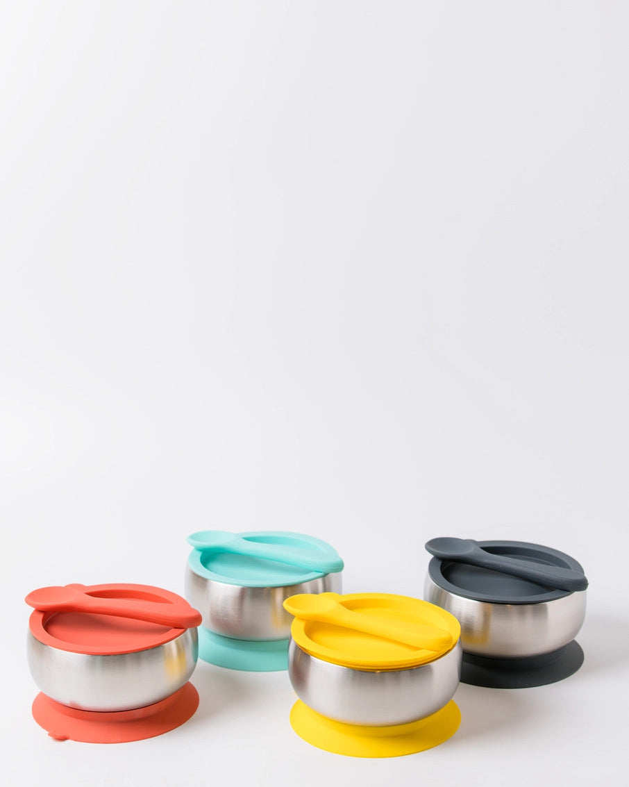 18/8 Stainless Steel Feeding Bowl with silicone suction base: Fuchsia Pink