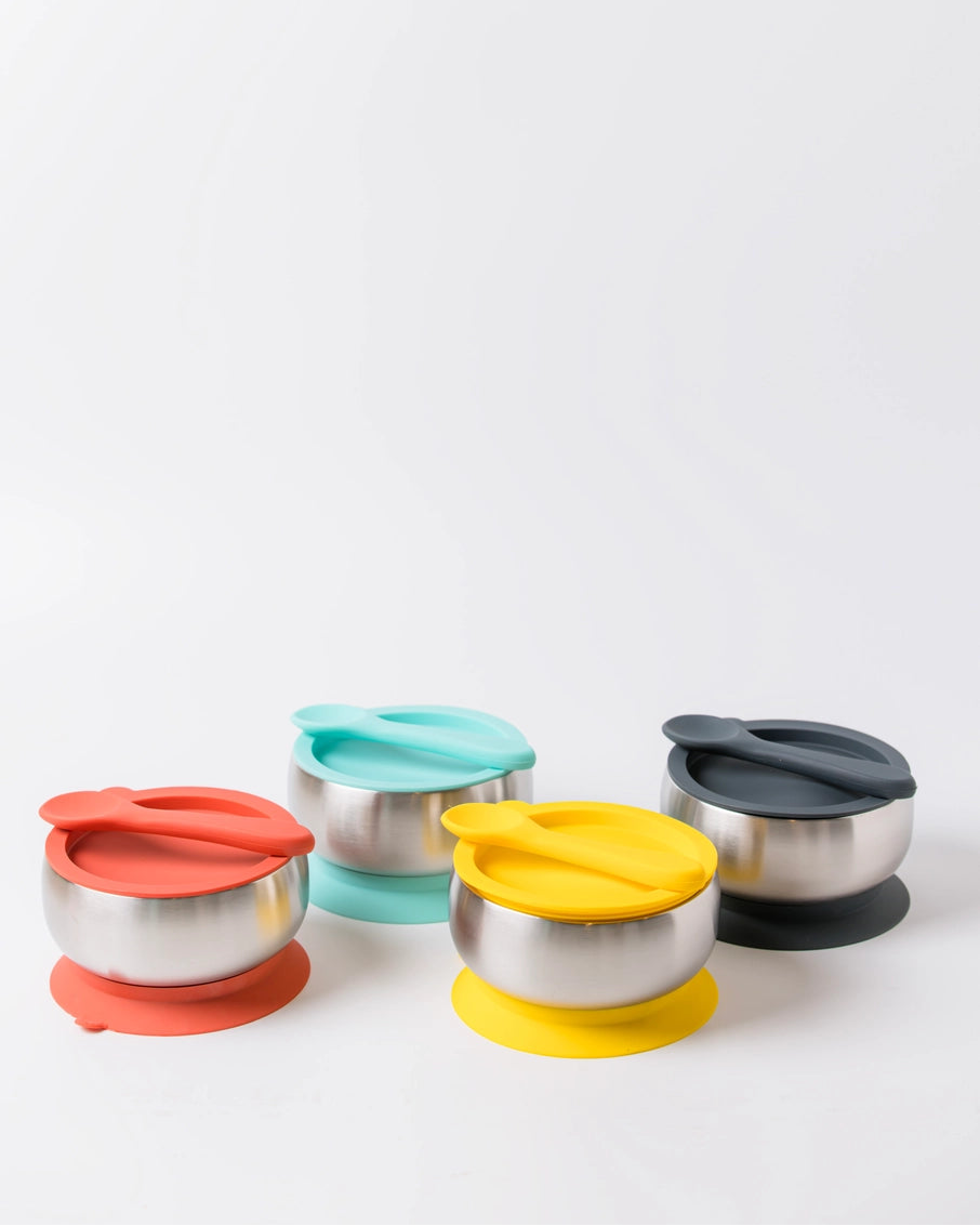 18/8 Stainless Steel Feeding Bowl with silicone suction base: French Navy