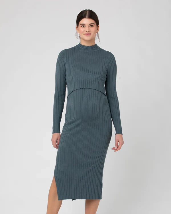 Nella Rib Nursing Knit Dress: Teal