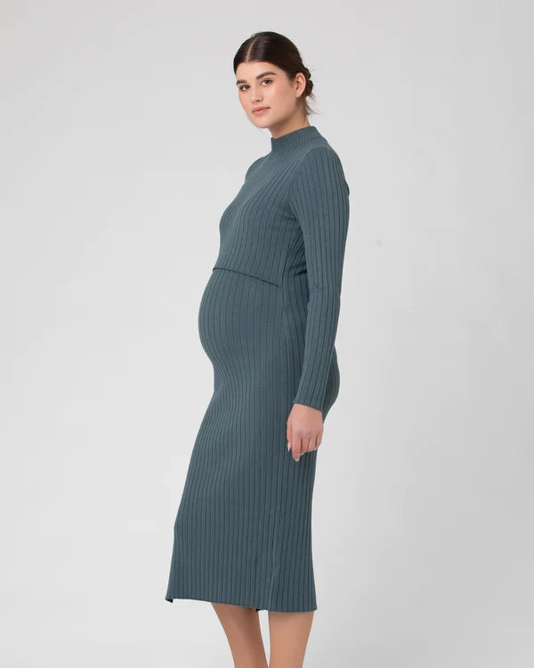 Nella Rib Nursing Knit Dress: Teal