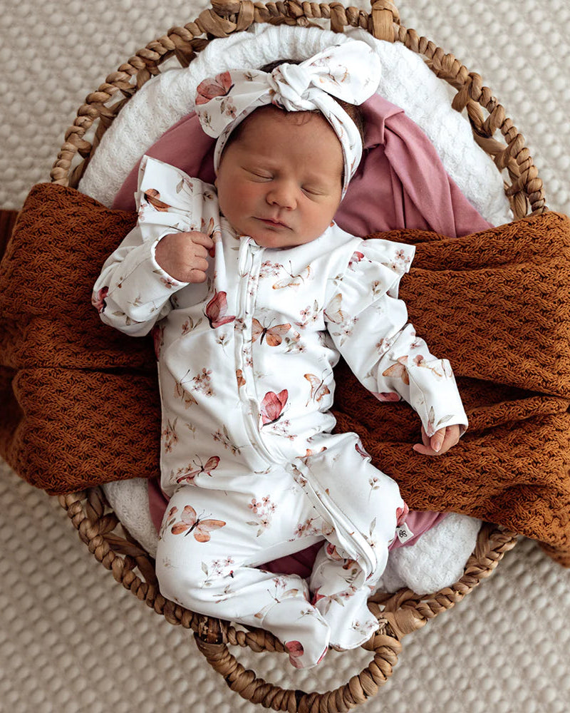 Butterfly Organic Snuggle Sleepsuit Zip Footie with Frill