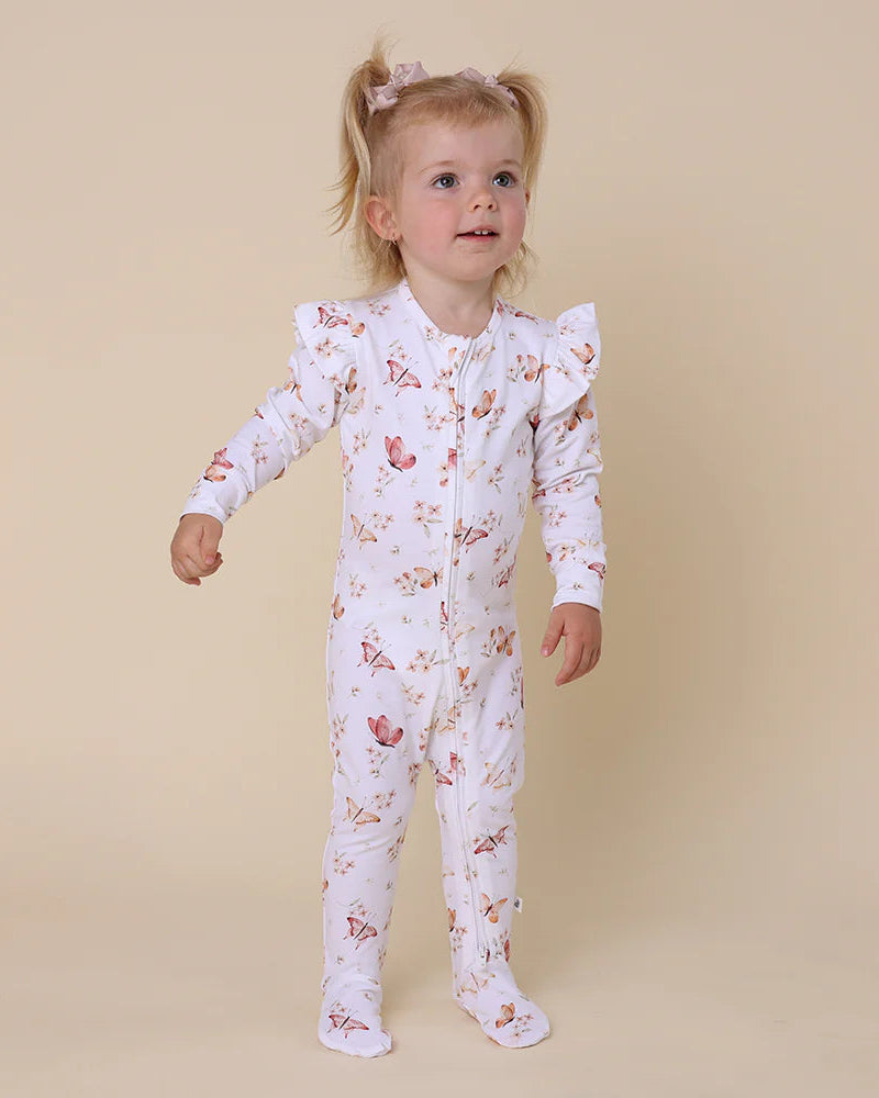 Butterfly Organic Snuggle Sleepsuit Zip Footie with Frill