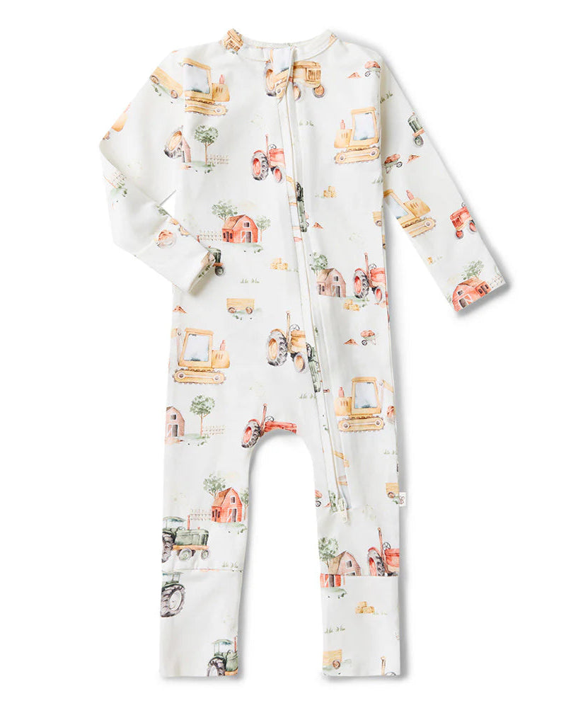 Diggers & Tractors Organic Snugglesuit Convertible Romper