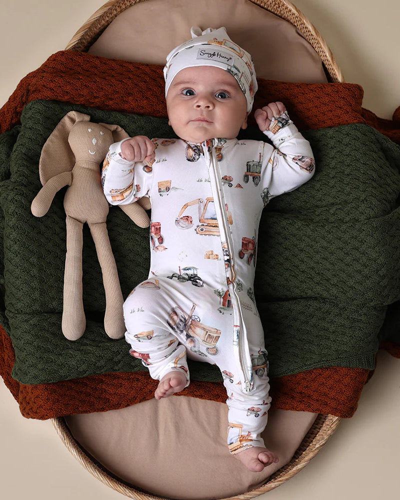 Diggers & Tractors Organic Snugglesuit Convertible Romper
