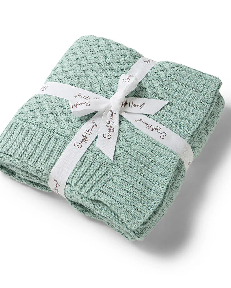 Sage Diamond Knit Organic Baby Blanket