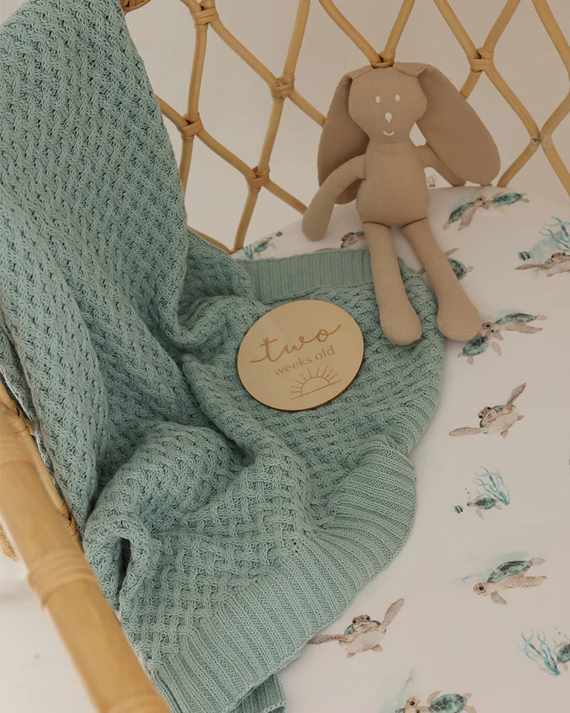 Sage Diamond Knit Organic Baby Blanket