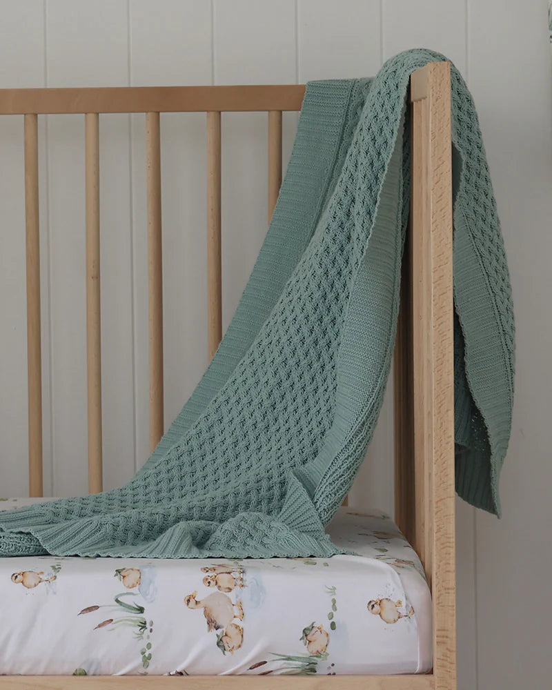 Sage Diamond Knit Organic Baby Blanket
