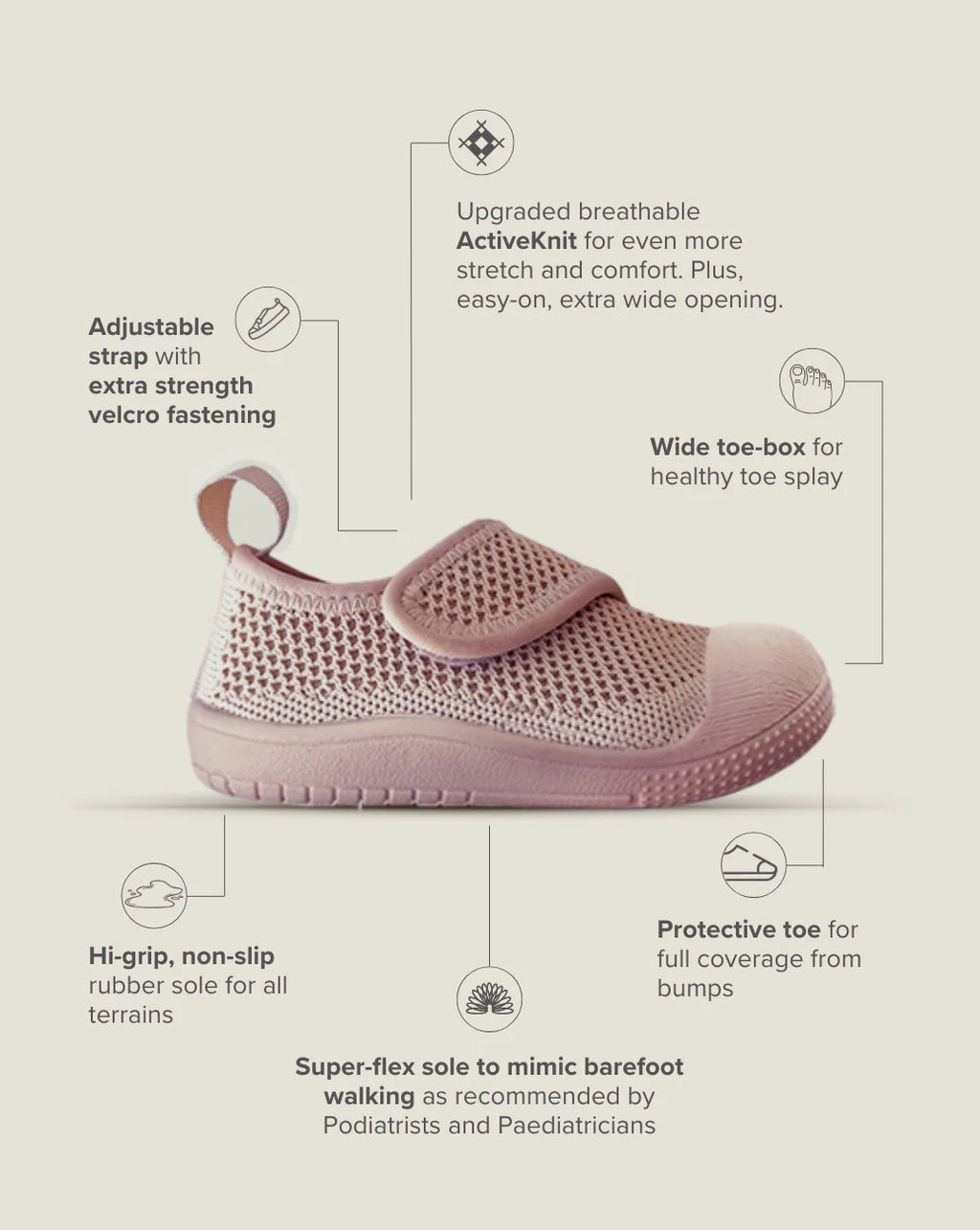 Velcro MOVE Toddler Shoe – Dusty Rose