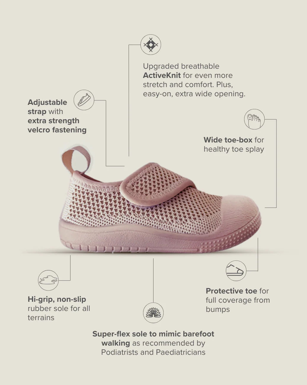 Velcro MOVE Toddler Shoe – Dusty Rose